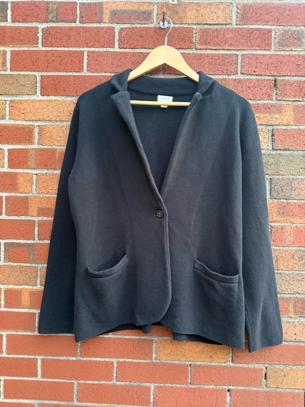 J.Crew Black Cotton Knit Blazer Cardigan Sweater Jacket Large Minimalist